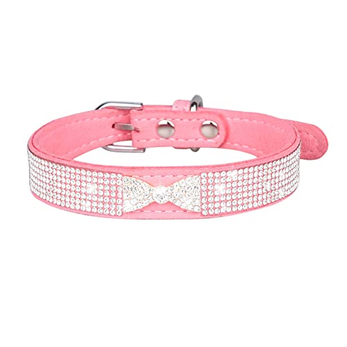 Wilitto Haustier-Hundehalsband aus Kunstkristall, Schleifen-Design, verstellbar, eingelegter Strass, Halsband für Hunde von Wilitto