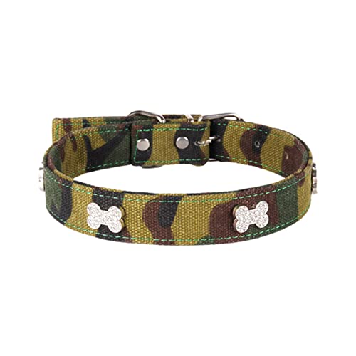 Wilitto Hundehalsband, Strass, Knochendekoration, verstellbar, Camouflage, Leinen, Haustier-Traktions-Halsband, Hundezubehör, Katzenhalsband, Strasssteine von Wilitto