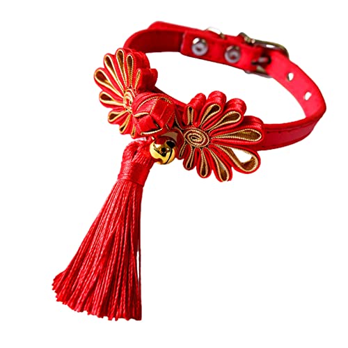 Wilitto Hundehalsband, chinesischer Knoten-Design, dekoratives Polyester, Haustier, Katzen, Hunde, Halsbänder mit Glöckchen für Frühlingsfest, Haustier-Halskette, attraktiv von Wilitto