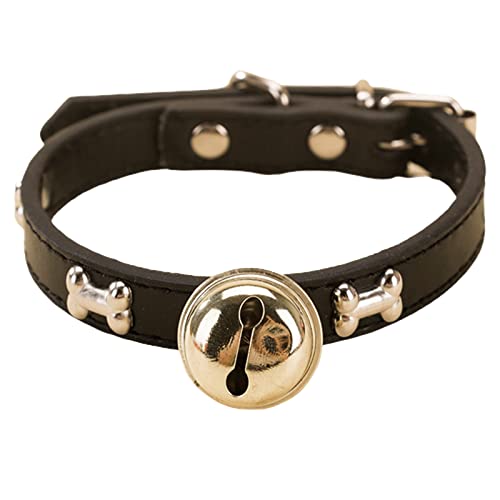 Wilitto Katzenhalsband mit Glocke, Langlebiges Verstellbares Haustierhalsband, Knochenmuster Haustier Katze Hund Glocke Halsband, Bequeme Hundehalsbänder für kleine, mittelgroße und große Hunde, Schwarz S von Wilitto