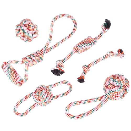 Wilitto Langlebiges Haustier-Seilknotenspielzeug, verschleißfestes Baumwoll-Set, interaktives Hunde-Zerren, bissfest, Zubehör für kleine Hunde, Training B von Wilitto