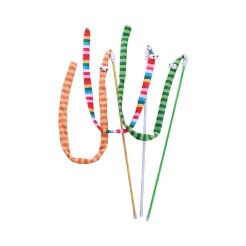 Wilitto Lustiges Katzenspielzeug, interaktiver Stick mit knackigen Glocken, kratzfest, bissfest, niedliches Cartoon-Design, lindert Langeweile, unterhaltsam, weich, langlebig, zufällige Farbe von Wilitto