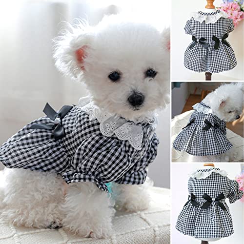 Wilitto Sommer Haustier Welpe Hundekleid, Weiche Bequeme Spitze Ausschnitt Haustier Kleid, Schleife Haustier Hund Katze Schwarz Weiß Plaid Kleid, Niedliche Hundekleidung, Atmungsaktive Haustierbekleidung für Kleine Katzen und Hunde L von Wilitto