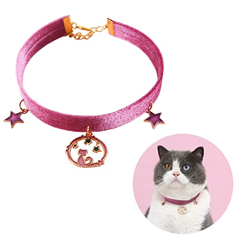 Wilitto Verstellbares langlebiges Haustierhalsband, Retro-Stil Katzenhalsband, Nicht verblassendes Dress Up Samt Haustier Katzenhalsband Halskette mit Verlängerungskette, Bequeme Hundehalsbänder für Chihuahua Yorkie Lila S von Wilitto