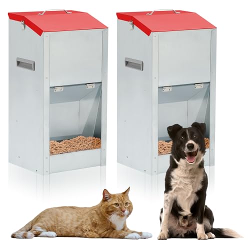 Willinglong Große automatische Futterspender für Hunde mit Griff, Acrylplatte, verzinkt, Schwerkraft-Futterspender für den Außenbereich, zum Aufhängen für Hunderassen, Futterspender (2 Stück, 43,2 x von Willinglong