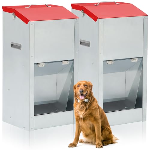 Willinglong Großer automatischer Futterspender für Hunde mit Griff, Acrylplatte, verzinkt, Schwerkraft-Futterspender für den Außenbereich, zum Aufhängen für Hunderassen, Futterspender (2 Stück, 74 x von Willinglong