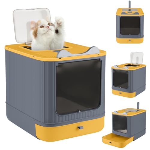 Geschlossene Katzentoilette für Katzen, Toilettenhaus, abnehmbares Tablett, Schaufel, für große Katzen, Kapazität 15 kg, kratzfest, auslaufsicher, 44,5 x 36,5 x 34,5 cm, Gelb Geschlossene Katzentoilette für Katzen, Toilettenhaus, abnehmbares Tablett, Schaufel, für große Katzen, Kapazität 15 kg, kratzfest, auslaufsicher, 44,5 x 36,5 x 34,5 cm, Gelb von Willonin