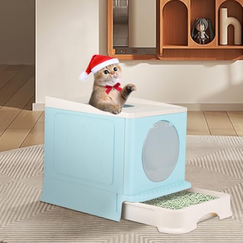 Geschlossene Katzentoilette für Katzen, Toilettenhaus, abnehmbares Tablett, Schaufel, für große Katzen, Kapazität 15 kg, kratzfest, auslaufsicher, 48 x 39 x 34 cm, Hellblau Geschlossene Katzentoilette für Katzen, Toilettenhaus, abnehmbares Tablett, Schaufel, für große Katzen, Kapazität 15 kg, kratzfest, auslaufsicher, 48 x 39 x 34 cm, Hellblau von Willonin