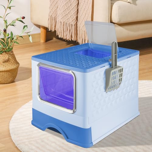 Geschlossene Katzentoilette für Katzen, Toilettenhaus, abnehmbares Tablett, Schaufel, für große Katzen, Kapazität 15 kg, kratzfest, auslaufsicher, 52 x 39 x 39 cm, blau Geschlossene Katzentoilette für Katzen, Toilettenhaus, abnehmbares Tablett, Schaufel, für große Katzen, Kapazität 15 kg, kratzfest, auslaufsicher, 52 x 39 x 39 cm, blau von Willonin