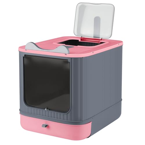Geschlossene Katzentoilette für Katzen, Toilettenhaus, abnehmbares Tablett, Schaufel, für große Katzen, Kapazität 15 kg, schmutzabweisend, auslaufsicher, 44,5 x 36,5 x 34,5 cm, Rosa Geschlossene Katzentoilette für Katzen, Toilettenhaus, abnehmbares Tablett, Schaufel, für große Katzen, Kapazität 15 kg, schmutzabweisend, auslaufsicher, 44,5 x 36,5 x 34,5 cm, Rosa von Willonin