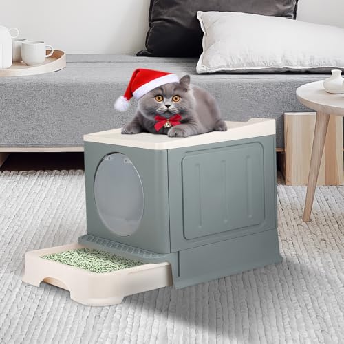 Geschlossene Katzentoilette für Katzen, Toilettenhaus, abnehmbares Tablett, Schaufel, für große Katzen, Kapazität 15 kg, schmutzabweisend, auslaufsicher, 48 x 39 x 34 cm, Grau Geschlossene Katzentoilette für Katzen, Toilettenhaus, abnehmbares Tablett, Schaufel, für große Katzen, Kapazität 15 kg, schmutzabweisend, auslaufsicher, 48 x 39 x 34 cm, Grau von Willonin