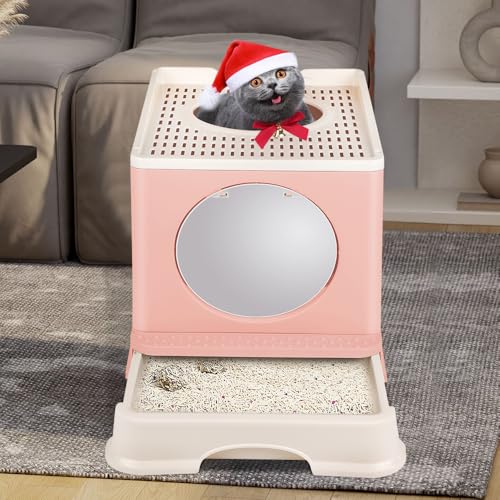 Geschlossene Katzentoilette für Katzen, Toilettenhaus, abnehmbares Tablett, Schaufel, für große Katzen, Kapazität 15 kg, schmutzabweisend, auslaufsicher, 48 x 39 x 34 cm, Rosa Geschlossene Katzentoilette für Katzen, Toilettenhaus, abnehmbares Tablett, Schaufel, für große Katzen, Kapazität 15 kg, schmutzabweisend, auslaufsicher, 48 x 39 x 34 cm, Rosa von Willonin