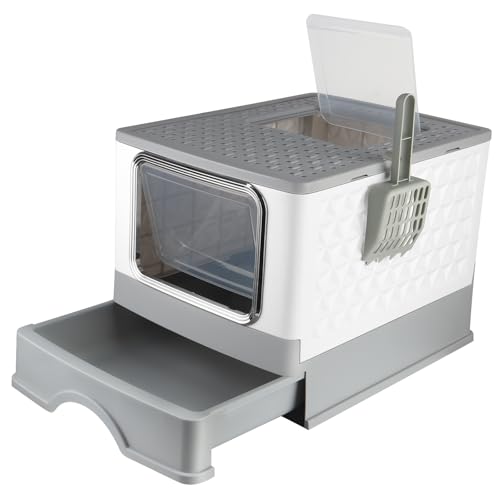 Geschlossene Katzentoilette für Katzen, Toilettenhaus, abnehmbares Tablett, Schaufel, für große Katzen, Kapazität 15 kg, schmutzabweisend, auslaufsicher, 52 x 39 x 39 cm, Grau Geschlossene Katzentoilette für Katzen, Toilettenhaus, abnehmbares Tablett, Schaufel, für große Katzen, Kapazität 15 kg, schmutzabweisend, auslaufsicher, 52 x 39 x 39 cm, Grau von Willonin