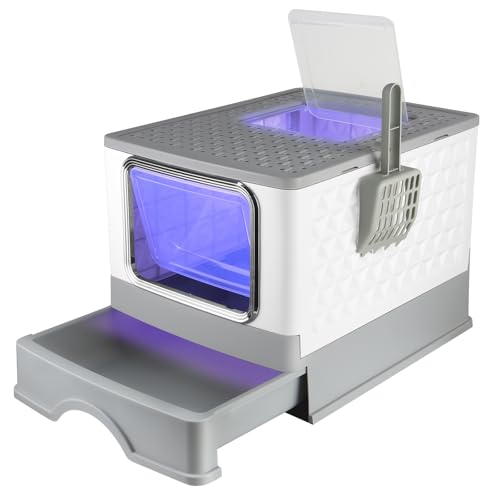 Geschlossene Katzentoilette für Katzen, Toilettenhaus, abnehmbares Tablett, Schaufel, für große Katzen, Kapazität 15 kg, schmutzabweisend, auslaufsicher, 52 x 39 x 39 cm, Grau Geschlossene Katzentoilette für Katzen, Toilettenhaus, abnehmbares Tablett, Schaufel, für große Katzen, Kapazität 15 kg, schmutzabweisend, auslaufsicher, 52 x 39 x 39 cm, Grau von Willonin