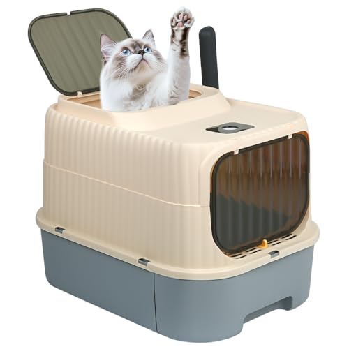 Geschlossene Katzentoilette mit abnehmbarem Tablett für eine Reinigung, Katzentoilette mit Schaufel, 37 x 49 x 37 cm, Grau Geschlossene Katzentoilette mit abnehmbarem Tablett für eine Reinigung, Katzentoilette mit Schaufel, 37 x 49 x 37 cm, Grau von Willonin