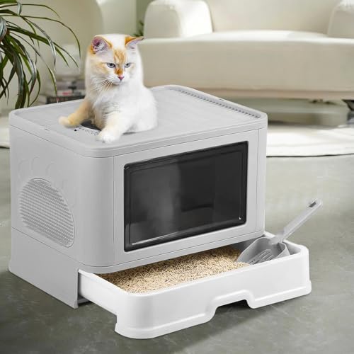 Geschlossene Katzentoilette mit abnehmbarem Tablett für eine Reinigung, Katzentoilette mit Schaufel, 48,5 x 36,5 x 38 cm – Grau Geschlossene Katzentoilette mit abnehmbarem Tablett für eine Reinigung, Katzentoilette mit Schaufel, 48,5 x 36,5 x 38 cm – Grau von Willonin