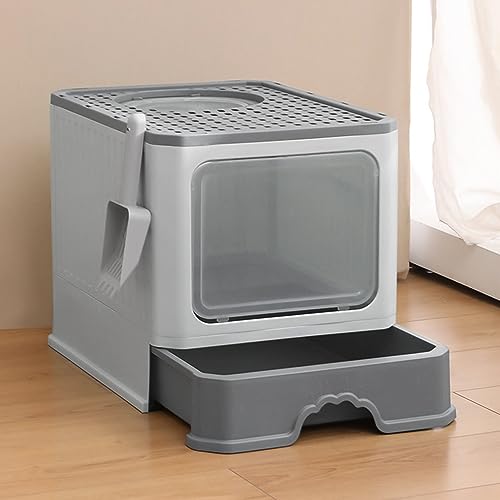 Geschlossene Katzentoilette mit abnehmbarem Tablett zur Reinigung, Katzentoilette mit Schaufel, 50 x 35 x 38 cm, Grau Geschlossene Katzentoilette mit abnehmbarem Tablett zur Reinigung, Katzentoilette mit Schaufel, 50 x 35 x 38 cm, Grau von Willonin