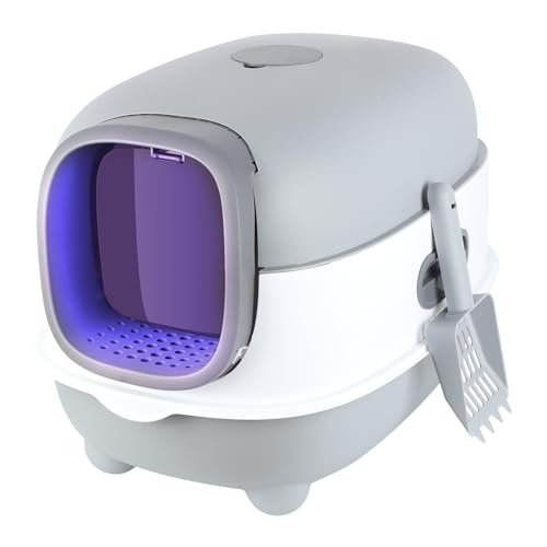 Katzentoilette, großes Volumen, 40 x 39 x 56 cm, Polypropylen, Kunststoff, mit Desodorierungsset, UV-Klo mit Schaufel, Grau Katzentoilette, großes Volumen, 40 x 39 x 56 cm, Polypropylen, Kunststoff, mit Desodorierungsset, UV-Klo mit Schaufel, Grau von Willonin