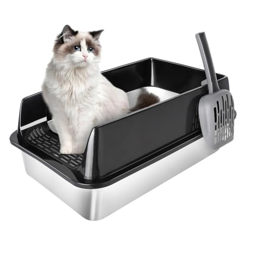 Katzentoilette aus Edelstahl mit Schaufel für Katzentoilette, mittelgroß, Metall, leicht zu reinigen, 50 x 35 x 24 cm, Schwarz Katzentoilette aus Edelstahl mit Schaufel für Katzentoilette, mittelgroß, Metall, leicht zu reinigen, 50 x 35 x 24 cm, Schwarz von Willonin