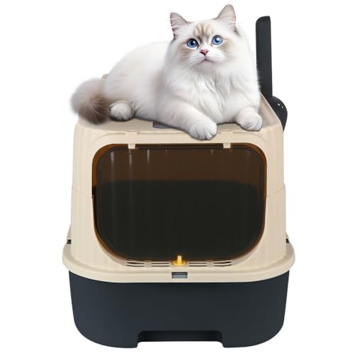 Katzentoilette mit durchsichtiger Tür, Schaufel, spritzwassergeschützt, leicht zu reinigen, großes Fassungsvermögen, 37 x 49 x 37 cm, Schwarz Katzentoilette mit durchsichtiger Tür, Schaufel, spritzwassergeschützt, leicht zu reinigen, großes Fassungsvermögen, 37 x 49 x 37 cm, Schwarz von Willonin