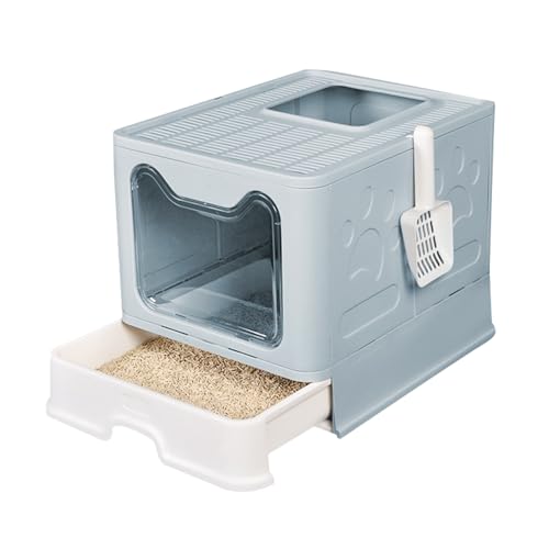 Vollständig Geschlossene Katzentoilette mit Deckel Schubladentyp Desodorierende Cat Litter Box Gross Faltbare Katzen klo mit Haustier-Kunststoffschaufel Geeignet für Katzen jeden Alters (Blau, XXL) von Willonin