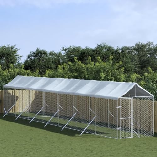 Willood Outdoor Hundezwinger mit Dach Silbern 2x14x2.5 m Stahl Verzinkt von Willood