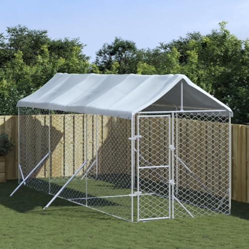 Willood Outdoor Hundezwinger mit Dach Silbern 2x6x2.5m Verzinkter Stahl von Willood