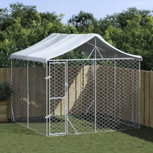 Willood Outdoor Hundezwinger mit Dach Silbern 3x3x2.5m Verzinkter Stahl von Willood