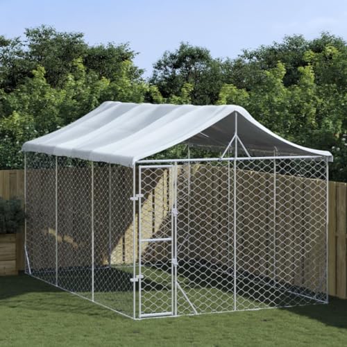 Willood Outdoor Hundezwinger mit Dach Silbern 3x4.5x2.5m Stahl Verzinkt von Willood