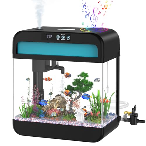 Aquarium-Aquarium mit Musik-Luftbefeuchter, 7 Farben, automatisches Licht, verstellbare Pumpe mit Filtration und Belüftung und Zirkulation, Temperaturanzeige, Bodenwasser-Wechsler, HD-Glas von Wilody