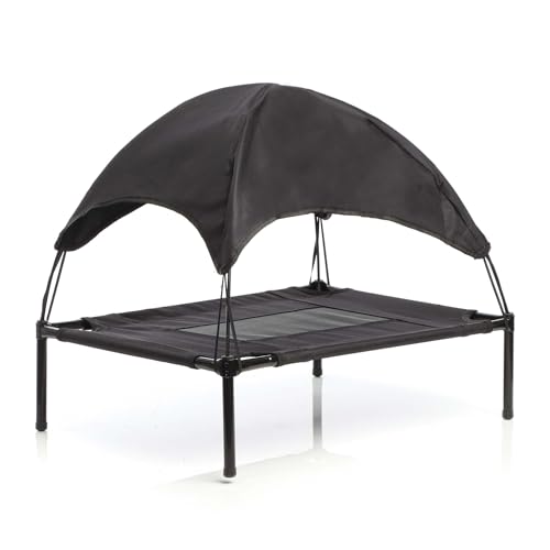 Wiltec Hundebett mit Dach Schwarz 122 x 91 x 16 cm Größe XL bis 50 kg Outdoor Katzenliege Haustier Schlafplatz Sonnendach von Wiltec