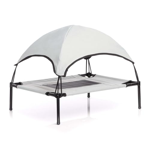 Hundebett mit Dach Grau 122x91x16cm Größe XL bis 50kg Outdoor Katzenliege Haustier Schlafplatz Sonnendach von Wiltec