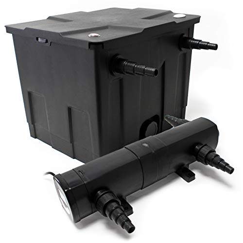 Wiltec Komplettset: CBF-350 Teichfilter bis 12000 L Teichfilteranlage als Durchlauffilter, CUV-218 Teichklärer UVC Klärer mit 18 Watt UV-C Leistung von Wiltec