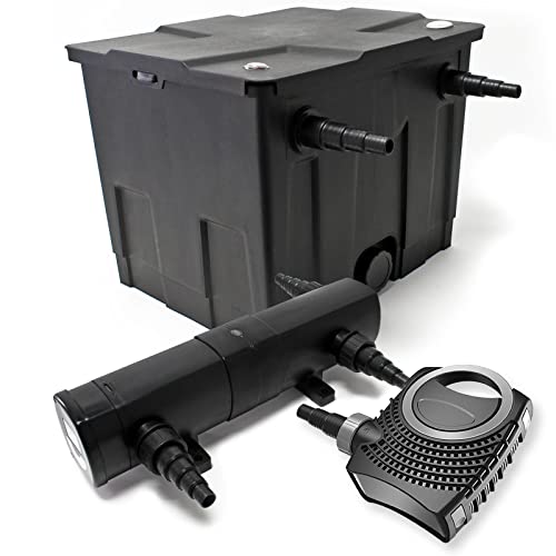 Wiltec Komplettset: CBF-350 Teichfilter bis 12000 L Teichfilteranlage als Durchlauffilter, NEO10000 SuperECO Teichpumpe 10000l/h 80W, CUV-218 Teichklärer UVC Klärer mit 18W von Wiltec