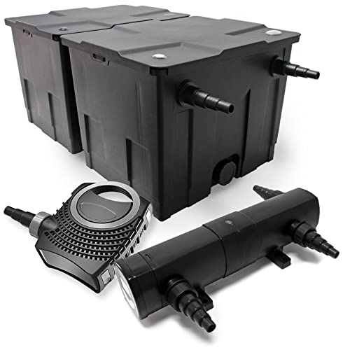 Wiltec Komplettset: CBF-350B Teichfilter bis 60000 L Teichfilteranlage als Durchlauffilter, NEO10000 SuperECO Teichpumpe 10000l/h 80W, CUV-224 Teichklärer UVC Klärer mit 24W von Wiltec