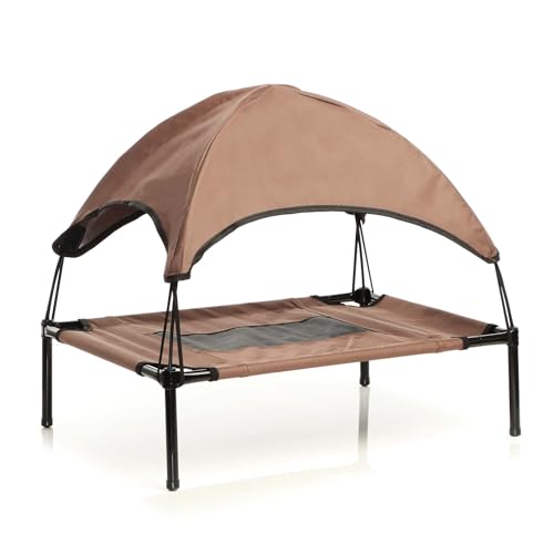 Wiltec Hundebett mit Dach Braun 122 x 91 x 16 cm Größe XL bis 50 kg Outdoor Katzenliege Haustier Schlafplatz Sonnendach von Wiltec