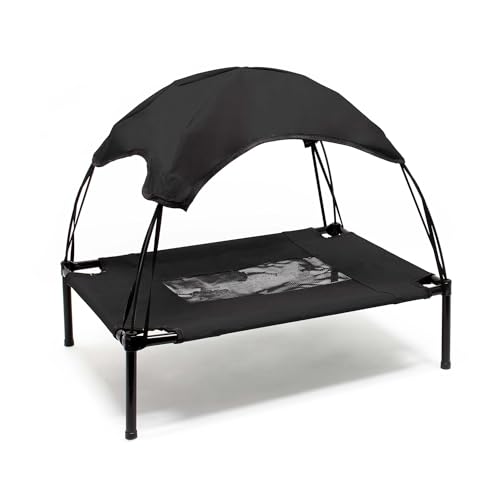 Wiltec Hundebett mit Dach Schwarz 76 x 60 x 16 cm Größe M bis 25 kg Outdoor Katzenliege Haustier Schlafplatz Sonnendach von Wiltec