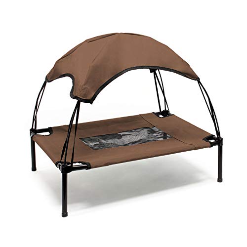 Wiltec Hundebett mit Dach Braun 76 x 60 x 16 cm Größe M bis 25 kg Outdoor Katzenliege Haustier Schlafplatz Sonnendach von Wiltec