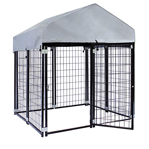 Wiltec Hundezwinger mit Überdachung 121 x 121 x 137 cm, Hundehütte mit Sonnendach, Robustes Outdoor Hundehaus mit Stäben aus Stahl von Wiltec