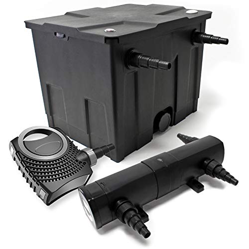 Wiltec Komplettset: CBF-350 Teichfilter bis 12000 L Teichfilteranlage als Durchlauffilter, NEO10000 SuperECO Teichpumpe 10000l/h 80W, CUV-218 Teichklärer UVC Klärer mit 18W von Wiltec