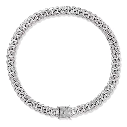 Hundehalsband, kubanische Gliederkette, goldfarbene Metallkette, Halsband mit Design, sichere Schnalle, Haustier-Kristall-Halsband, Zubehör für kleine, mittelgroße und große Hunde, Katzen, Silber, 25,4 cm von WimuPath