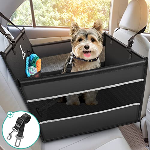 Wimypet Hunde Autositz für kleine und Mittlere Hunde, Hochwertiger Hundesitz Auto mit Sicherheitsgurt, faltbar für den Rücksitz im Autos, Waschmaschinenfest, 100% Wasserdicht und Reißfest, 50x50x47cm von Wimypet