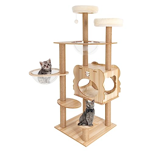 WindWilder Katze Turm für Indoor-Katzen, 50x50x137cm, Cat Tree bis 15kg/33lbs, Multifunktional Katze kratzbaum Große XXL mit Kratzbäumen, Acryl-Kapseln von WindWilder