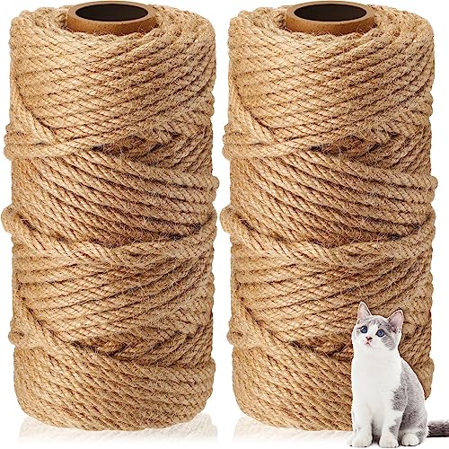 Windyun 2 Pack Cat Natural Sisal Rope for Scratching Post 1/4 Inch 164 Feet Nature Hanf Rope Cat Tree Rope Cat Scratcher Replacement Rope Cat Scratch Rope Jute Twine for Cat Tree Tower DIY Hammock von Windyun