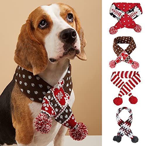 Hund Weihnachten Schal Haustier Welpe Xmas Strickkostüm Winter Warme Bandanas Halstuch Katze Halswärmer Bekleidung für Urlaub Festlich (Groß, Braun) von Winmany