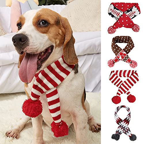 Hund Weihnachten Schal Haustier Welpe Xmas Strickkostüm Winter Warme Bandanas Halstuch Katze Halswärmer Bekleidung für Urlaub Festlich (Klein, Rot Weiß Streifen) von Winmany