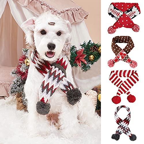 Hund Weihnachten Schal Haustier Welpe Xmas Strickkostüm Winter Warme Bandanas Halstuch Katze Halswärmer Bekleidung für Urlaub Festlich (groß, grau weiß) von Winmany