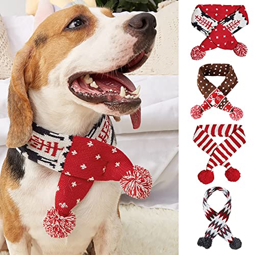 Hund Weihnachten Schal Haustier Welpe Xmas Strickkostüm Winter Warme Bandanas Halstuch Katze Halswärmer Bekleidung für Urlaub Festlich (groß, rot schwarz) von Winmany