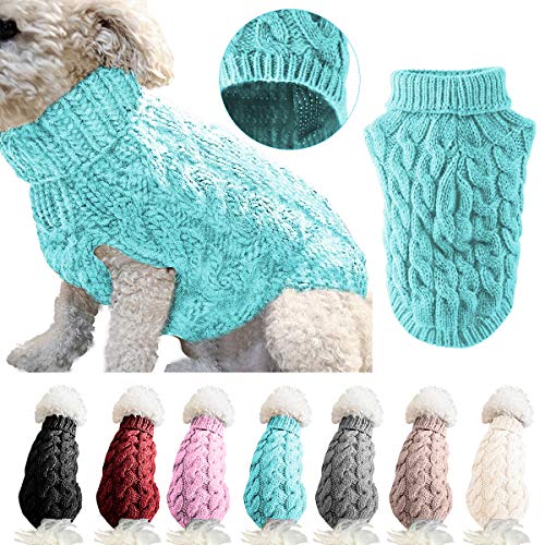 Rollkragen-Strickpullover für Haustiere, Winterwärmer, Dicker Pullover, Strickwaren, Häkelmantel, Kleidung für kleine, mittelgroße und große Hunde, Welpen, Katzen (L, blau) von Winmany