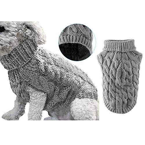 Hunde-Rollkragen-Strickpullover, Mantel, Winterwärmer, dicker Pullover, für kleine, mittelgroße und große Hunde, Welpen, Katzen, Größe L, Grau von Winmany